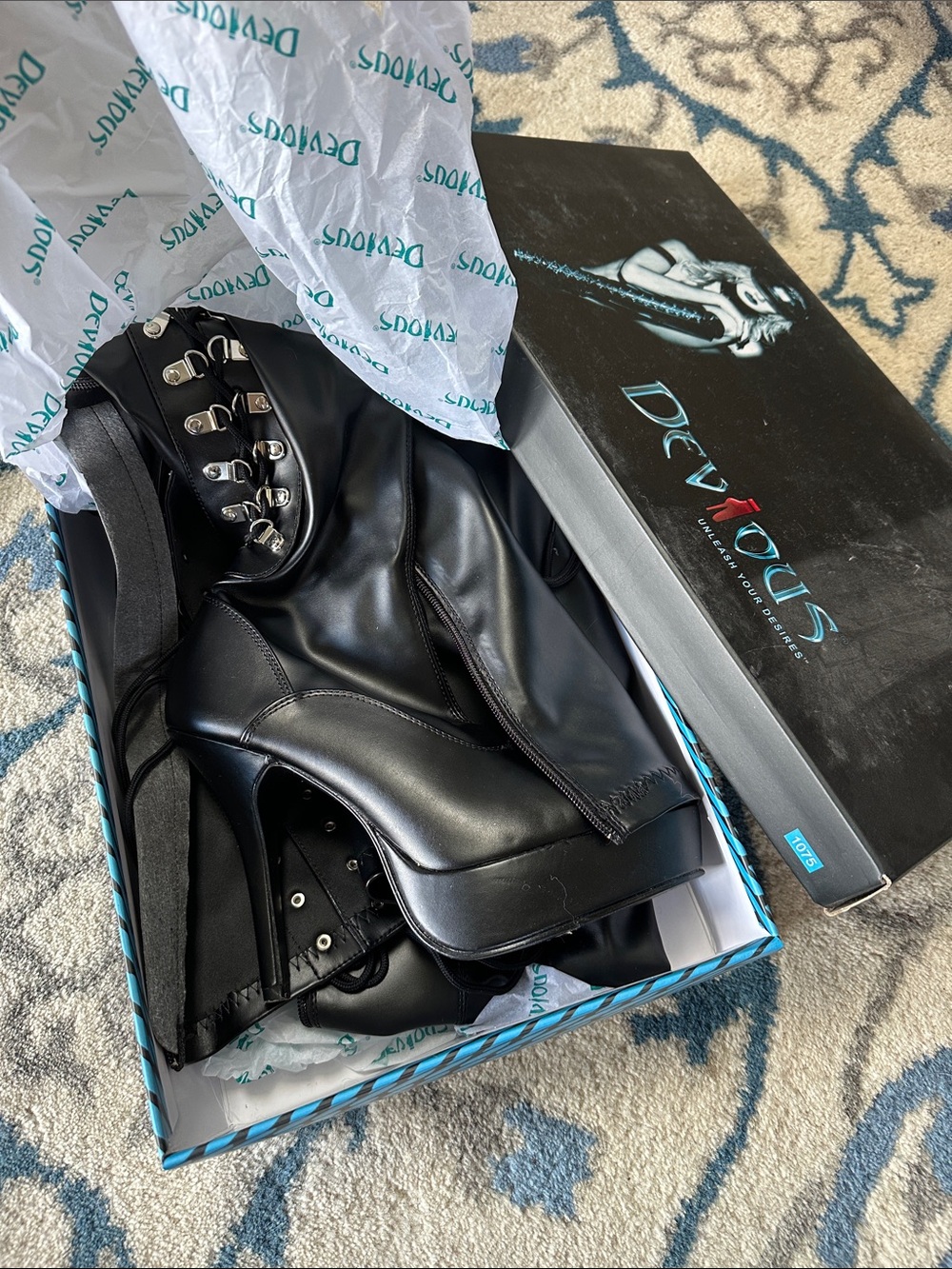 Devious Indulge Black Faux Leather Thigh Boots